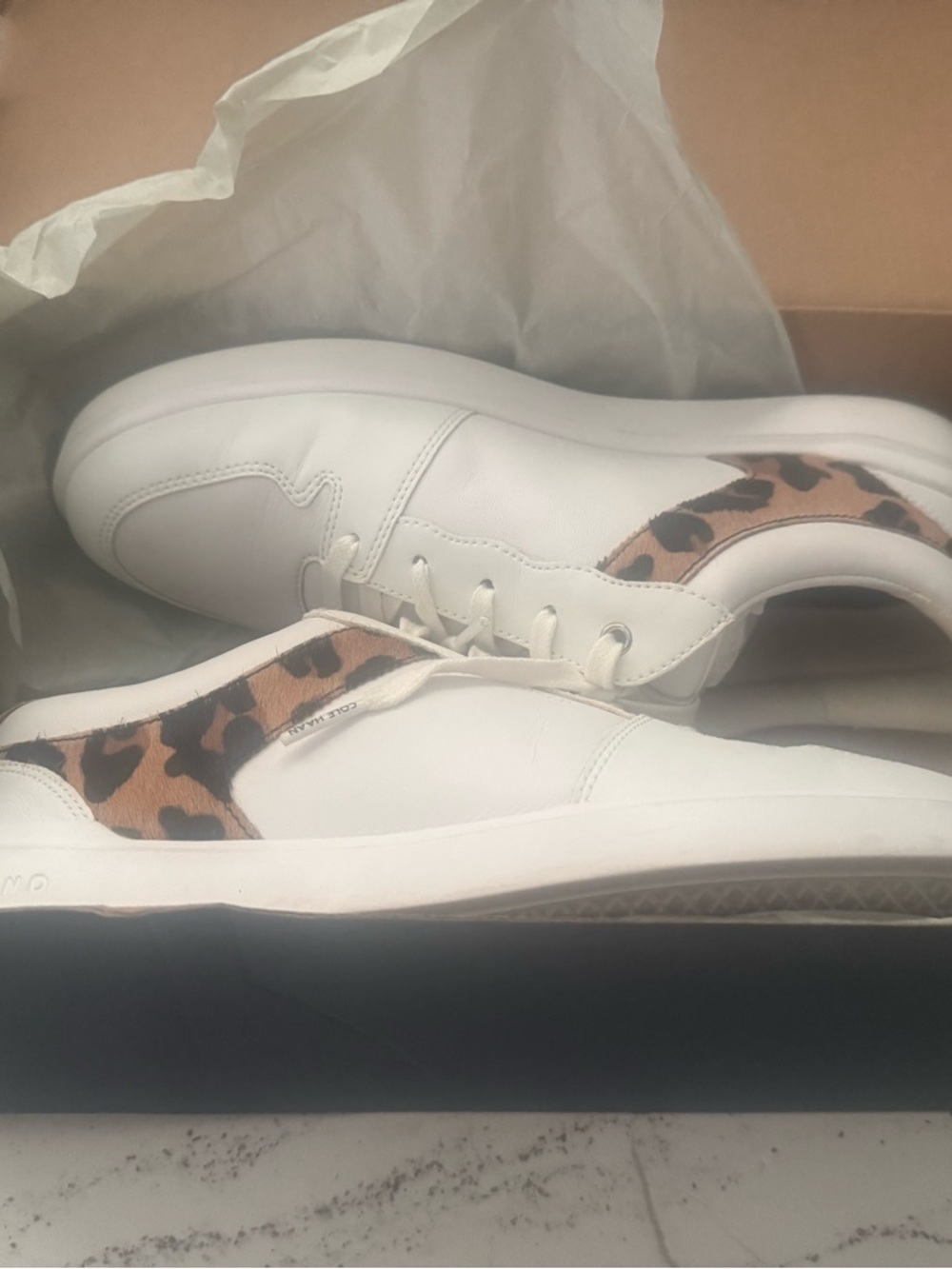 Cole Haan Grand 360 white & leopard print sneakers #leopardprint #sneakers